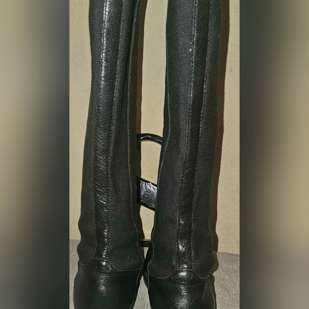 Black Knee-high Leather & Stretch Boots - Women